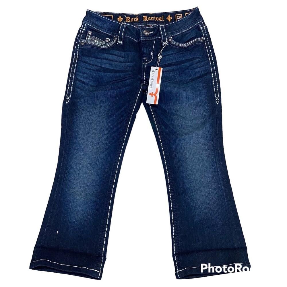 Womens Rock Revival Dark Blue Jeans Roux Bootcut Size 28 NWT